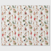 Festliche Vintage Kinder & Weihnachtsgrüße Geschenkpapier (Flach)