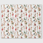Festliche Vintage Kinder & Weihnachtsgrüße Geschenkpapier (Flach)