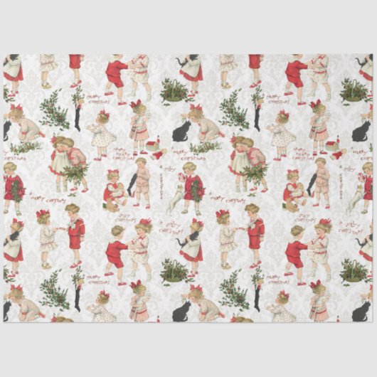 Festliche Vintage Kinder & Weihnachtsgrüße Seidenpapier (Vorderseite)