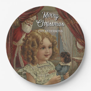 Festliche Vintage Mädchen Santa Puppe Teller