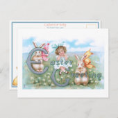 Festliche Vintage Osterbünen, Kinder & Gruß Postkarte (Vorne/Hinten)