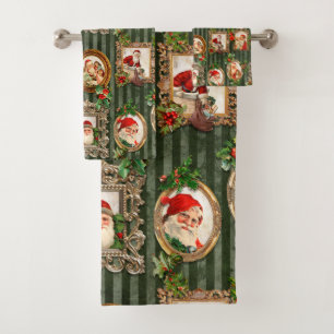 Festliche Vintage Santas in Verzierten Rahmen w/Ho Badhandtuch Set