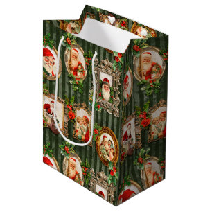 Festliche Vintage Santas in Verzierten Rahmen w/Ho Mittlere Geschenktüte
