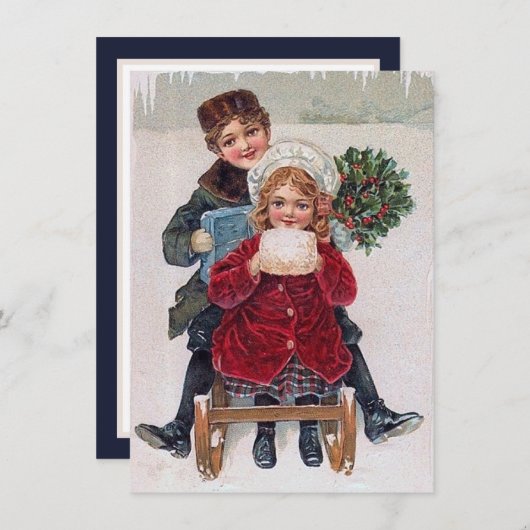 festliche Vintage Schlittenkinder fühlen sich gefü Mitteilungskarte (Vorne/Hinten)