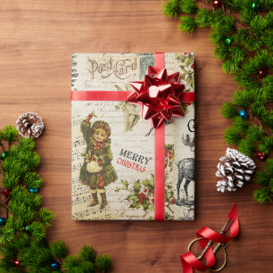 Festliche Vintage-Victorian-Weihnachtsmädchen-Stec Geschenkpapier