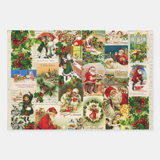 Festliche Vintage Viktorianische Weihnachtsfeier Geschenkpapier Set (Vorderseite)