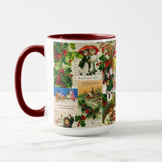 Festliche Vintage Viktorianische Weihnachtsfeier Tasse (Links)
