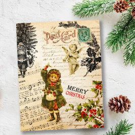 Festliche Vintage Viktorianische Weihnachtsmädchen Karte