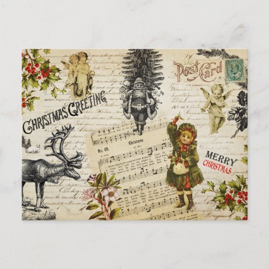 Festliche Vintage Viktorianische Weihnachtsmädchen Postkarte (Vorderseite)