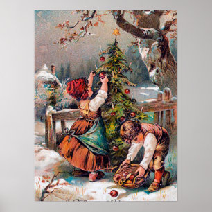 festliche vintage Weihnachten Kinder Feiertag Poster