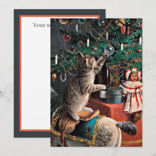 festliche vintage Weihnachtskatze fügt Gefühl hinz Mitteilungskarte