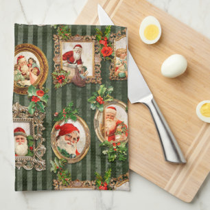 Festliche Vintage-Weihnachtsmänner in aufwendigen Geschirrtuch