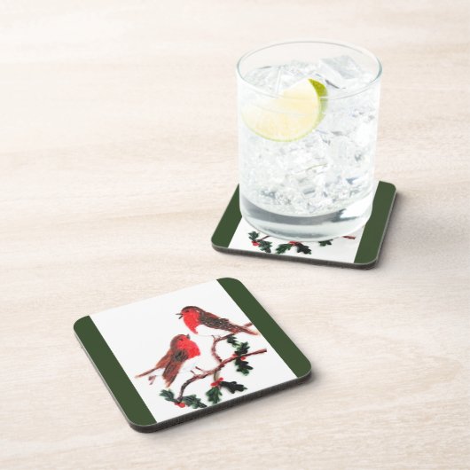 Festliche Vögel, Robin Holly Getränkeuntersetzer (Rechte Seite)