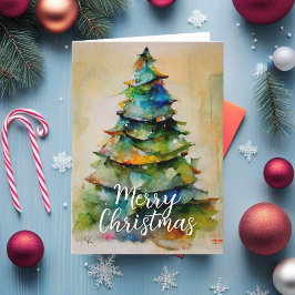 Festliche Wasserfarbe Frohe Weihnachtsbaum Kunst Feiertagskarte