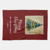 Festliche Wasserfarbe Frohe Weihnachtsbaum Kunst Geschirrtuch (Horizontal)