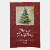Festliche Wasserfarbe Frohe Weihnachtsbaum Kunst Geschirrtuch (Vertikal)