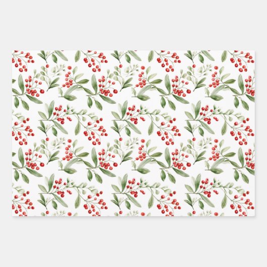 Festliche Wasserfarbe Heilige und Berries Weihnach Geschenkpapier Set (Vorderseite 3)