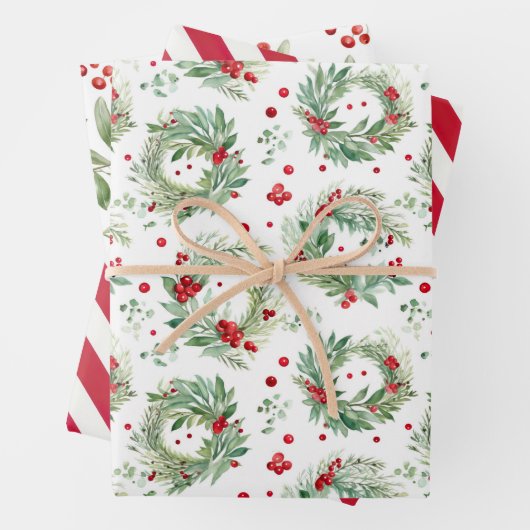 Festliche Wasserfarbe Heilige und Berries Weihnach Geschenkpapier Set (Beispiel)