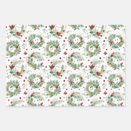 Festliche Wasserfarbe Heilige und Berries Weihnach Geschenkpapier Set (Vorderseite)