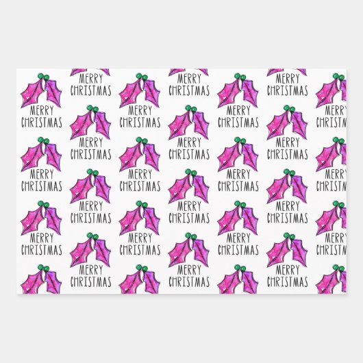 Festliche Wasserfarbe Holly Berries Weihnachten Geschenkpapier Set (Vorderseite 2)