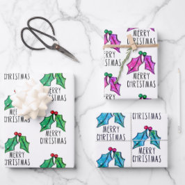 Festliche Wasserfarbe Holly Berries Weihnachten Geschenkpapier Set