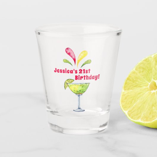 Festliche Wasserfarbe Margarita | 21. Geburtstag Schnapsglas (Vorderseite)
