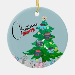 Festliche Wasserfarbe Weihnachtsbaum Frohe Weihnac Keramik Ornament