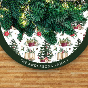 Festliche Wasserfarbe Weihnachtsbaum & Geschenkbox Fleece Weihnachtsbaumdecke