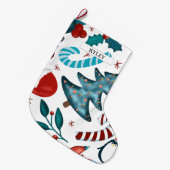 Festliche Wasserfarbe Winterweihnachtsmuster Großer Weihnachtsstrumpf (Vorderansicht (hängend))