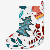 Festliche Wasserfarbe Winterweihnachtsmuster Großer Weihnachtsstrumpf (Rückseite)