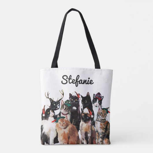 Festliche Wasserfarben Katzen Personalisierter Url Tasche (Rückseite)