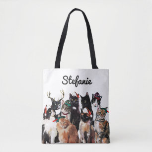 Festliche Watercolor-Katzen-personalisierter Tasche