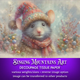 Festliche Watercolor-Weihnachtsmaus-Decoupage Seidenpapier