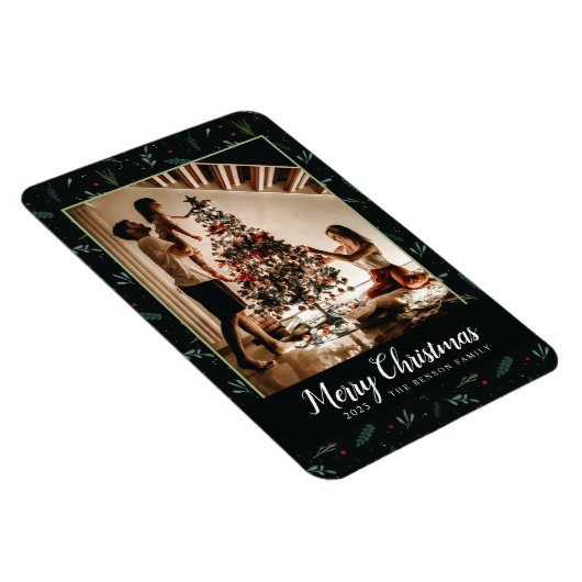 Festliche Weihnachten Blätter Berries Foto Vertika Magnet (Rechte Seite)