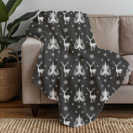 Festliche Weihnachten Hirschpattern Schwarz Fleecedecke