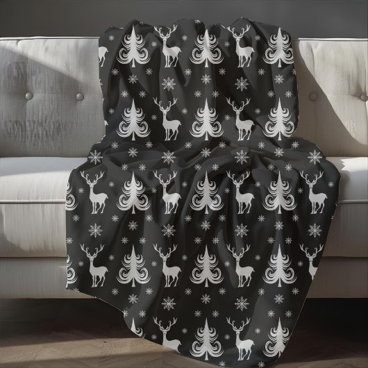 Festliche Weihnachten Hirschpattern Schwarz Fleecedecke