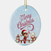 Festliche Weihnachten mit Elf, Pinguin Einladung Keramik Ornament (Rechts)