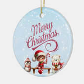Festliche Weihnachten mit Elf, Pinguin Einladung Keramik Ornament (Links)