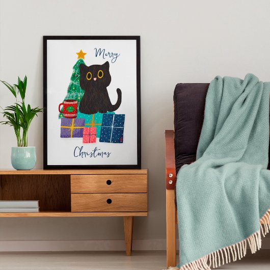 Festliche Weihnachten Niedlicher Cat Kaffee Wall A Poster