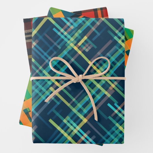 Festliche Weihnachten Stilvolles Kariertes Muster Geschenkpapier Set (Beispiel)