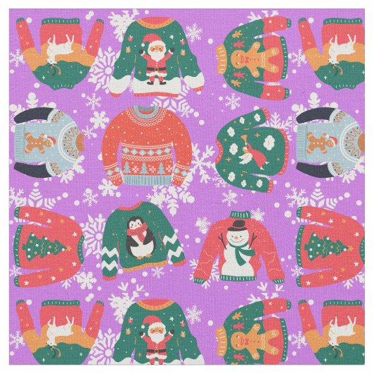 Festliche Weihnachts-lila Pullover-Muster Stoff (Nahaufnahme)