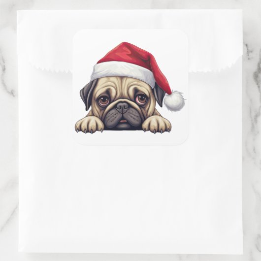Festliche Weihnachts-Mops-Sticker Quadratischer Aufkleber (Tasche)