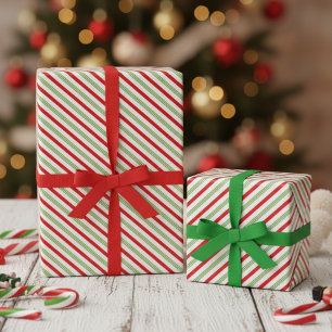 Festliche Weihnachts-Rot-Grün-Weiß-Diagonal-Streif Geschenkpapier