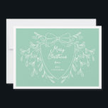 Festliche Weihnachts-Wappen Linie Art mistletoe mi Feiertagskarte<br><div class="desc">Senden Sie Ihren Freunden und Ihrer Familie herzliche Urlaubswünsche und vermitteln Sie mit dieser eleganten Weihnachtsgrüßkarte einen fröhlichen Feiertag mit einem weißen Linien Kunstmistletoe-Design, das ein modernes und stilvolles Wappen umrahmt. Der moderne Minzhintergrund verleiht eine festliche und fröhliche Touch, während das anpassbare Wappen es Ihnen ermöglicht, eine persönliche Nachricht und...</div>