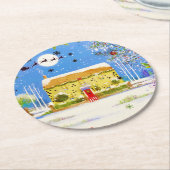 Festliche Weihnachts Winter Zuhause Wasserfarbe Runder Pappuntersetzer (Angewinkelt)