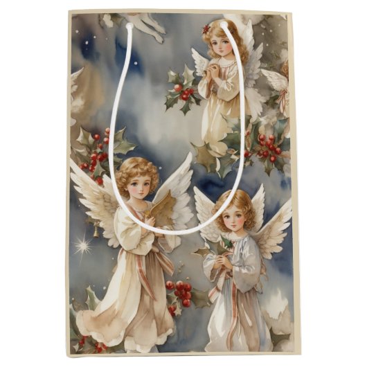 Festliche WeihnachtsAngels Holiday Aquarell Mittlere Geschenktüte (Vorderseite)