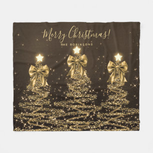 Festliche Weihnachtsbäume mit Schleifen in Gold Fleecedecke