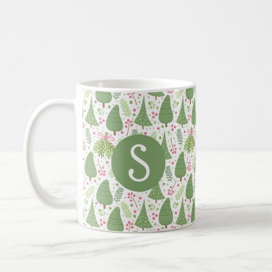 Festliche Weihnachtsbäume Monogramm Tasse (Links)