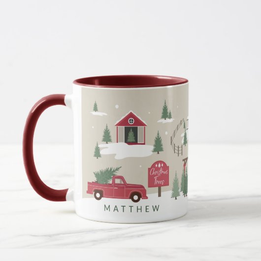 Festliche Weihnachtsbaumfarm Personalisiert Tasse (Links)