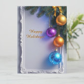 Festliche Weihnachtsbaumhäuser und Kiefernzweige Karte (Stehend Vorderseite)